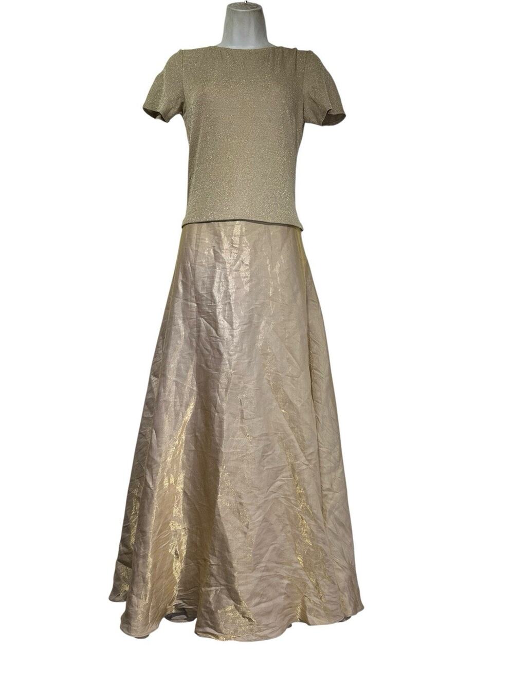 Collections Women’s Size 6 Gold Metallic Short Sleeve Maxi Dress Formal Gown